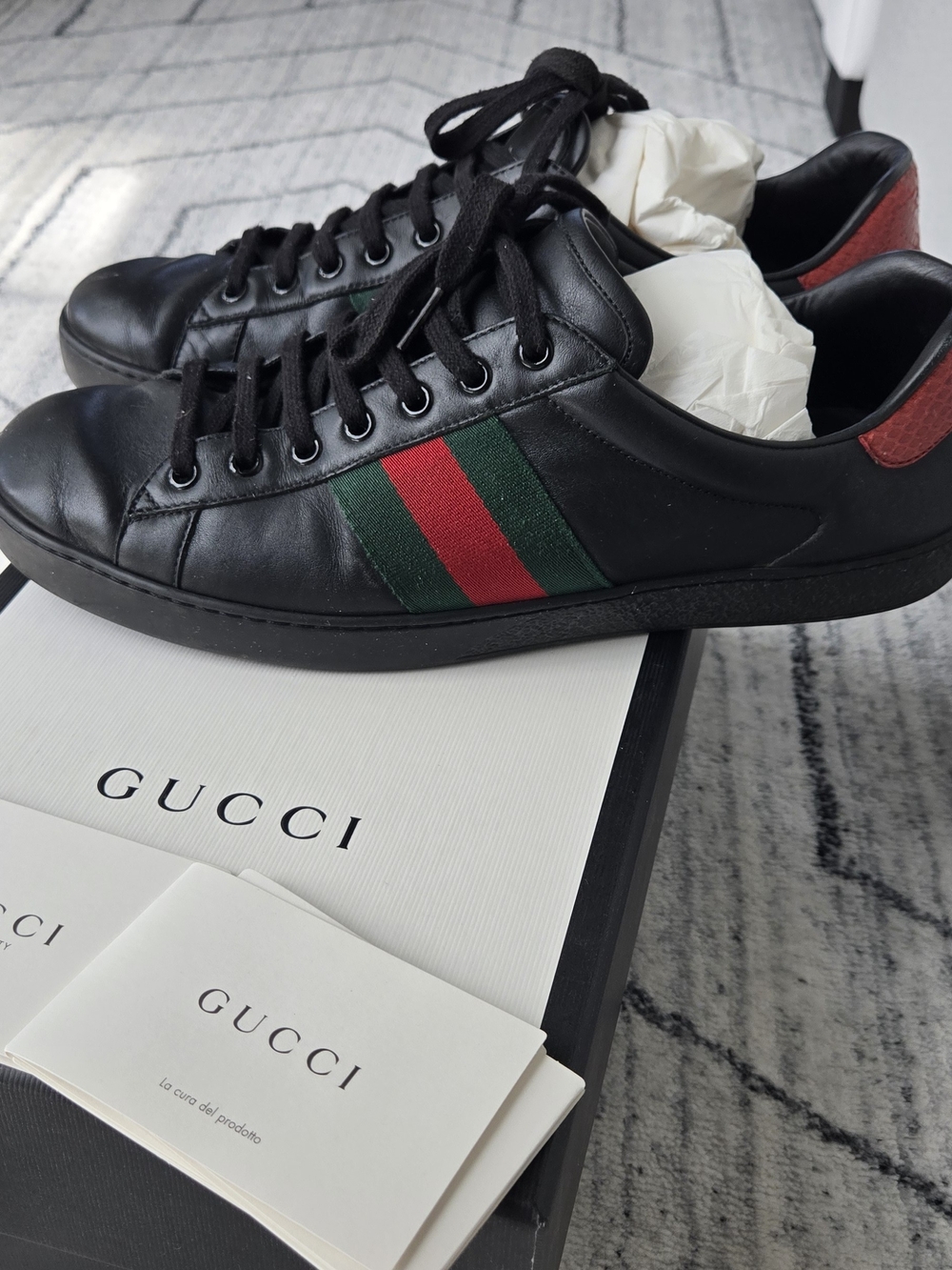 Gucci Black Leather Ace Sneakers